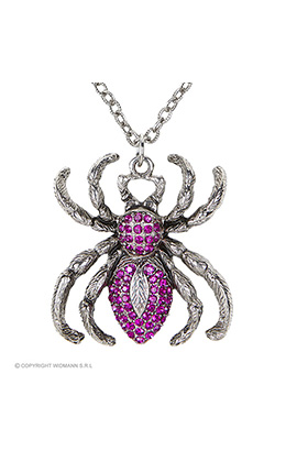 ketting zilver met paarse spin, strass