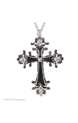 ketting zwart kruis, strass