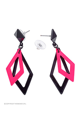 oorbellen ruit neon, zwart/rose