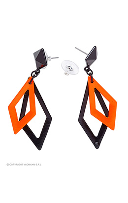 oorbellen ruit neon, zwart/oranje
