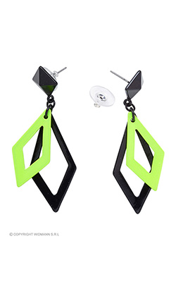 oorbellen ruit neon, zwart/groen