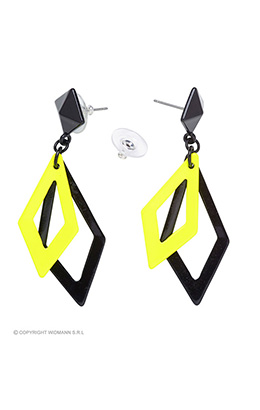 oorbellen ruit neon, zwart/geel