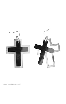 oorbellen kruis, zwart/zilver