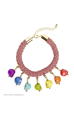 koord armband met 7 gekleurde schedels