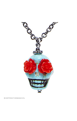 ketting azuur schedel met rode ogen