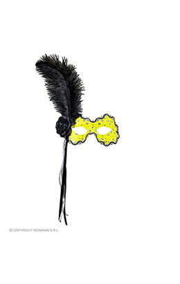 oogmasker brazilie met veren, neon geel