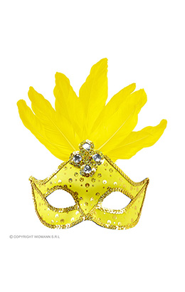 oogmasker brazilie met veren en parels, neon geel