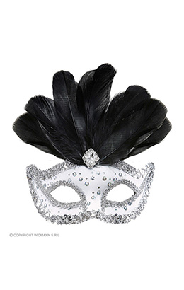 oogmasker rialto wit met pailletten en veren