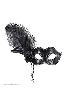 oogmasker venetie zwart met veren