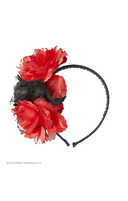 hoofdband rood/zwarte roos met glitter