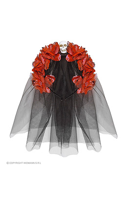 hoofdband rode roos met schedel en sluier