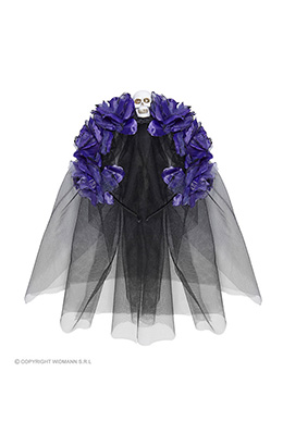 hoofdband paarse roos met schedel en sluier