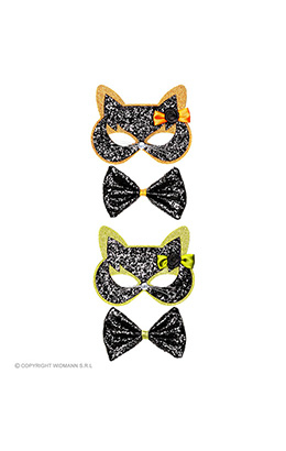 oogmasker kat met strikje 2 kleuren ass.