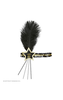 glitter hoofdbandje zwart/goud happy new year ster