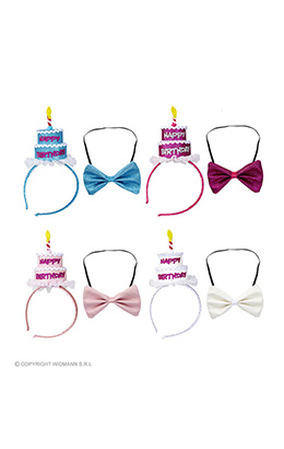 hoofdband met strikje happy birthday, 4 kleuren ass.