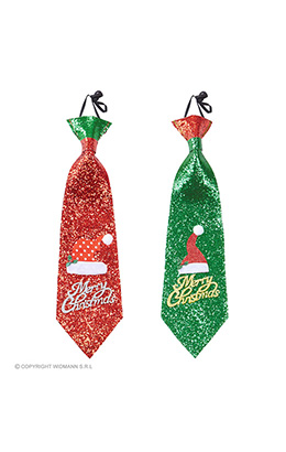 glitter stropdas kerstmanmuts, 2 kleuren ass.