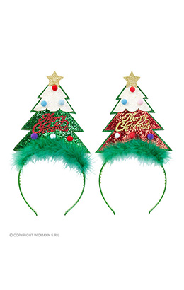 glitter hoofdband kerstboom, 2 kleuren ass.