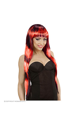 pruik, fashion streaks zwart/rood