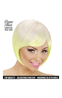 pruik, melange fashion paars/neon geel