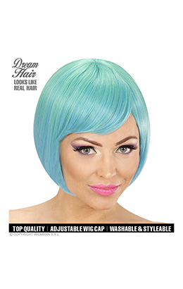 pruik, melange fashion groen/blauw