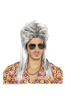 pruik, mullet 80's grijs