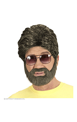 pruik, man met baard bruin