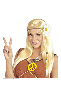pruik, hippie met bloemenkrans blond