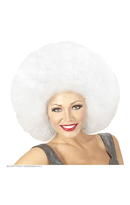 pruik, afro extra groot wit