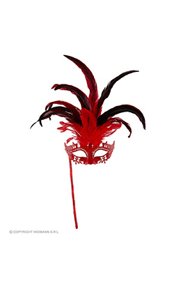 oogmasker met stokje, rood luxe versie