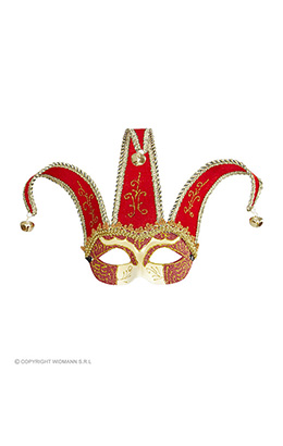 oogmasker, joker met decoratie glitters, rood