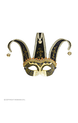 oogmasker, joker met decoratie glitters, zwart
