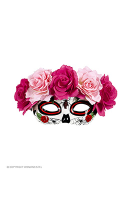 oogmasker dia de los muertos met rode/rose rozen