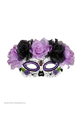 oogmasker dia de los muertos met paars/zwarte rozen