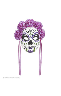 masker dia de los muertos met paarse rozen