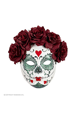 masker dia de los muertos met burgundy rozen