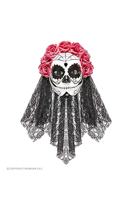 masker dia de los muertos met sluier en rose rozen