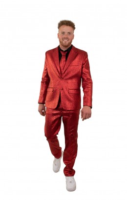Kostuum glitter rood metallic 3 delig