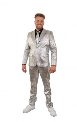 Kostuum glitter zilver metallic 3 delig