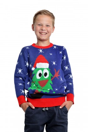 Kersttrui blauw met kerstboom (netto)