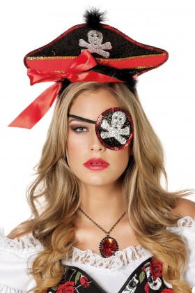 Piratenhoed op diadeem met ooglapje pailletten