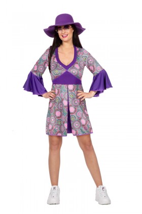 Jurk flower power paars