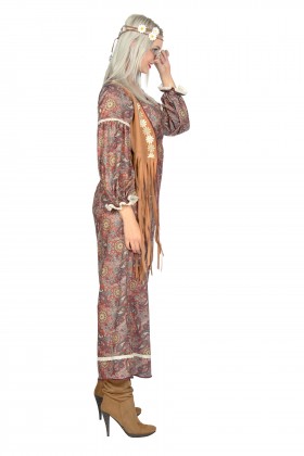 Jurk hippie lang bruin paisley