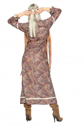 Jurk hippie lang bruin paisley
