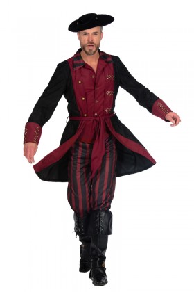 Piraat outfit heer burgundy/zwart