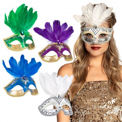 Oogmasker Venice piuma 4 kleuren ass.