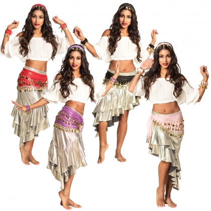 Set Belly dance 4 kleuren ass. (hoofdband, armbanden en ceintuur)