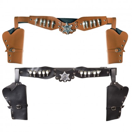 Cowboyholster dubbel Sheriff 2 kleuren ass. (125 cm)