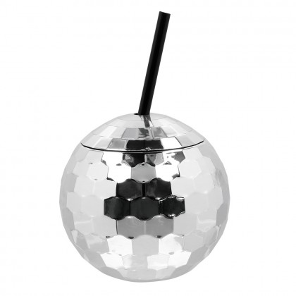 Discobal drinkbeker met rietje zilver (60 cl)