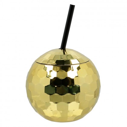 Discobal drinkbeker met rietje goud (60 cl)