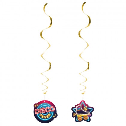 Set 2 decoratieswirls 'Disco fever' dubbelzijdig (85 cm)